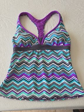Zero Posur Purple & Gray Racerback Tankini Top
